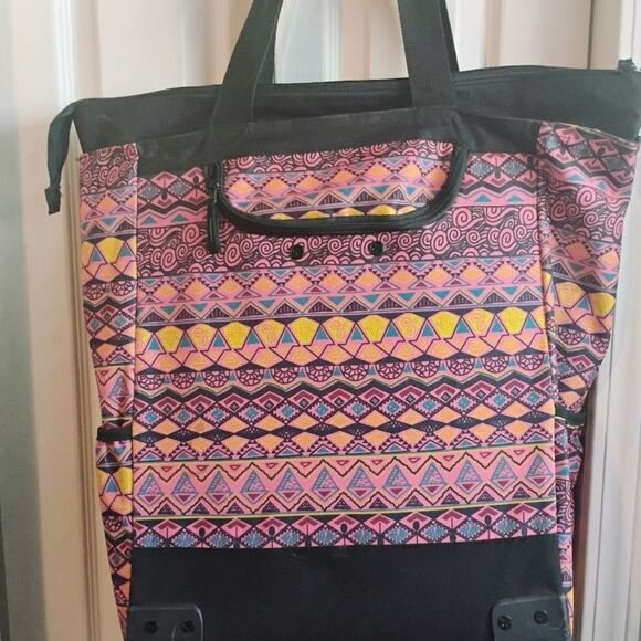 Pink and Yellow Travel Bag with Vibrant Pattern - Picture 6 of 8